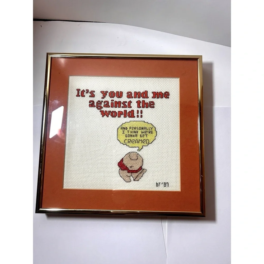 1983 Ziggy Cross Stitch 'It's You And Me Against The World' Gold Framed Tupac